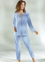 Pyjama, lange mouwen met V-hals en kant BLAUW