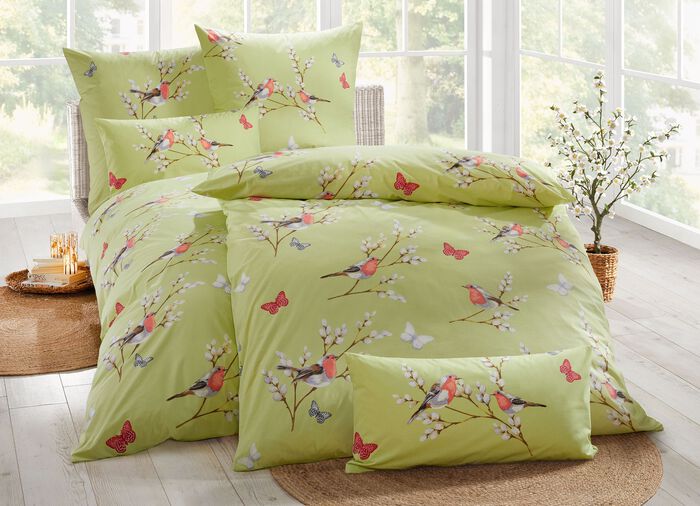 Fijne percale beddengoedset van Florella GR&Uuml;N-BUNT