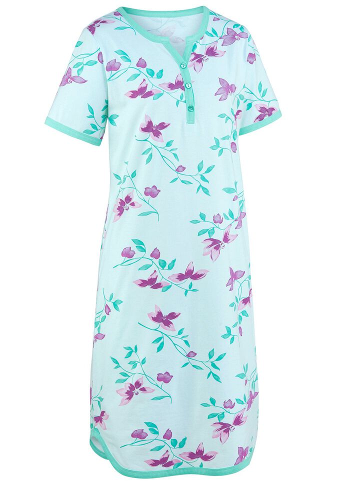 Twee-pack nachthemden, knielang met knoopsluiting en korte mouwen 