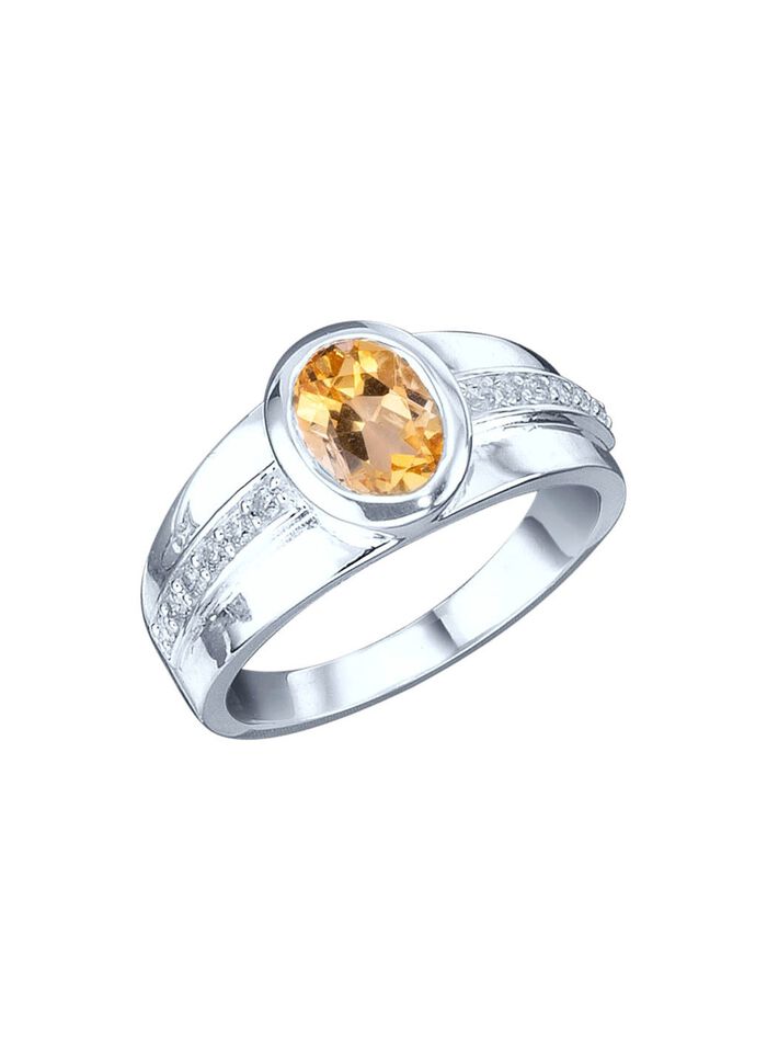Stralende damesring met echte citrien en synthetische zirkonia 