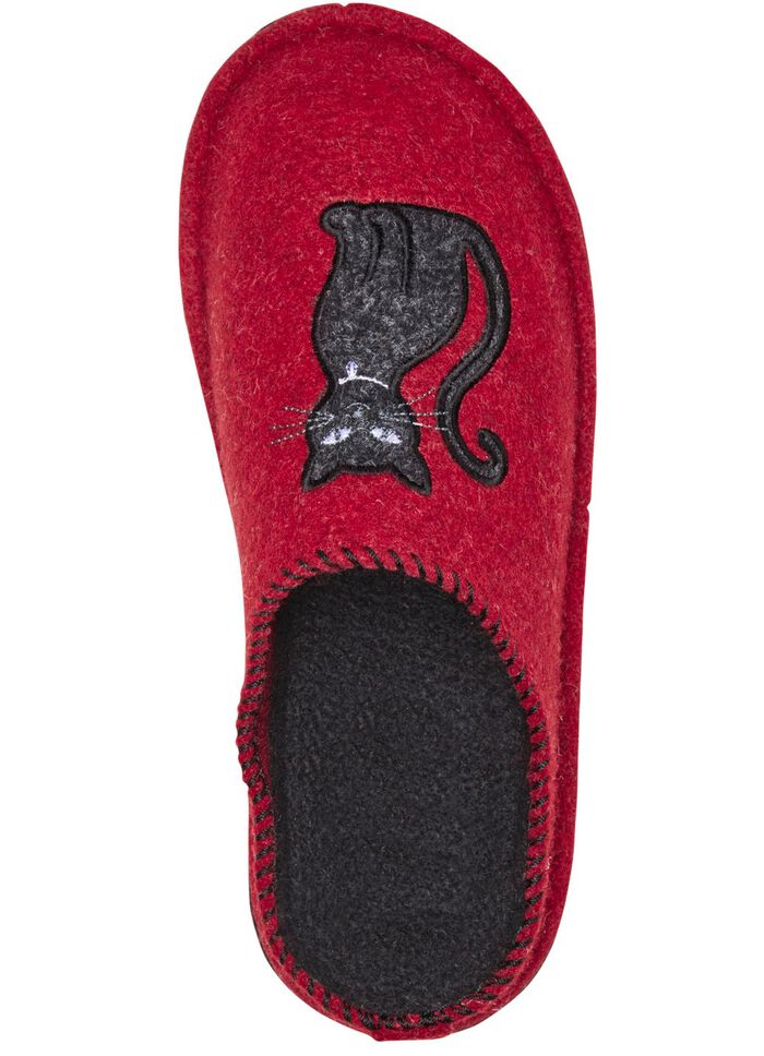 Klassieke damespantoffels, breedte H, met schattige kattenapplicatie 