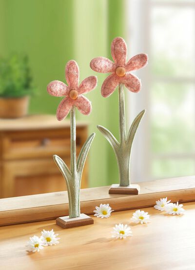 Viltbloem op houten voet, set van 2 
