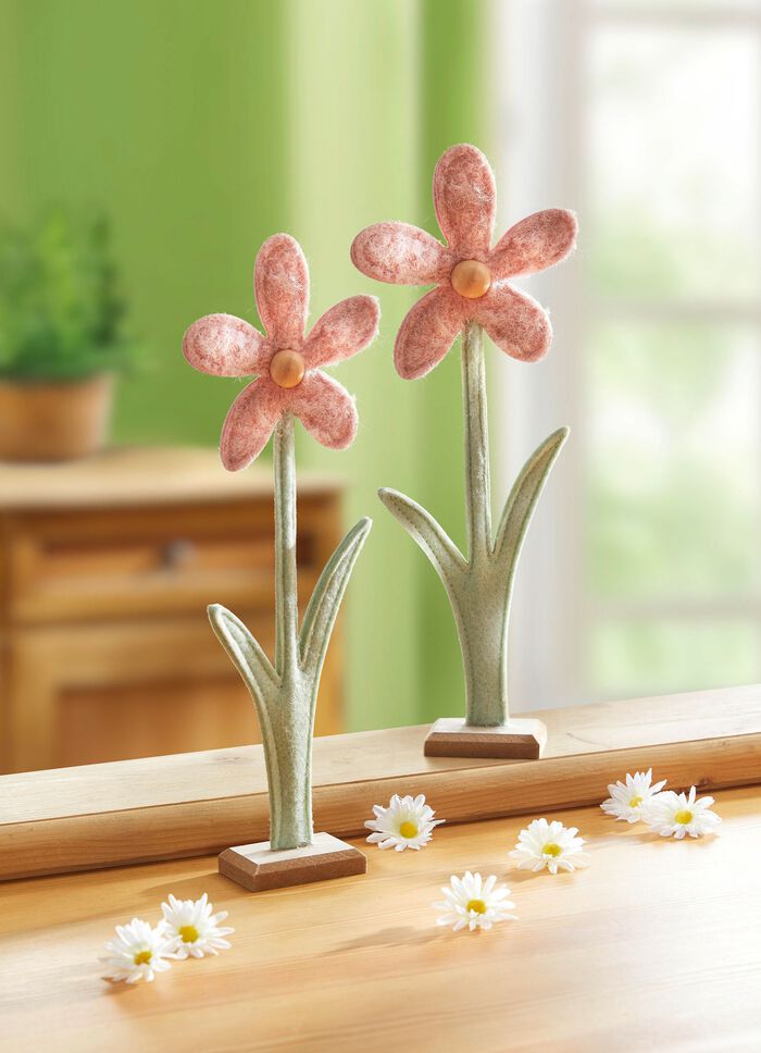 Viltbloem op houten voet, set van 2 