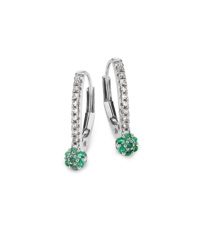 Elegante oorbellen met 18 diamanten en echte smaragden 