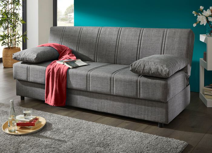 Slaapbank die vrij in de kamer kan worden opgesteld met sierkussens en bedbox GRIJS