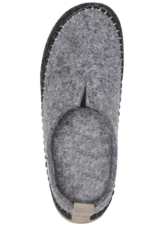 Laurina pantoffels van wolvilt met velours bies GRIJS-ANTRACIET