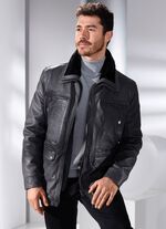 Leren jas met afneembare imitatiebontkraag 