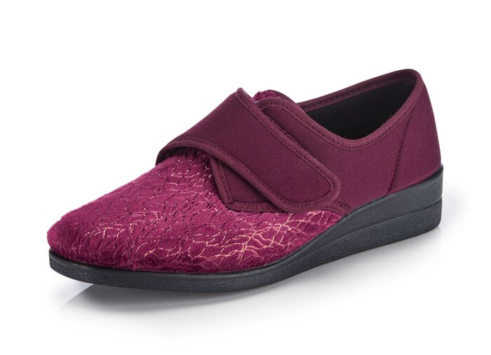 Laurina, klassieke damesschoenen met klittenband, met elastisch fluweel BORDEAUX