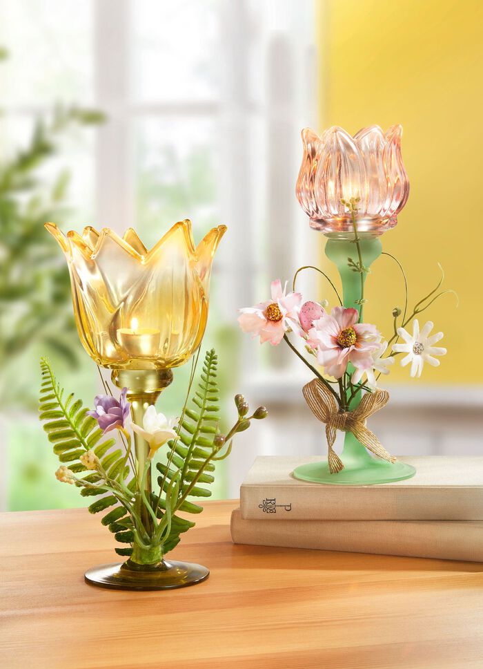 Veerachtige glazen theelichthouder 