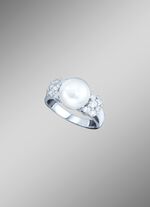 Damesring met zoetwaterparel en synthetische zirkonia 