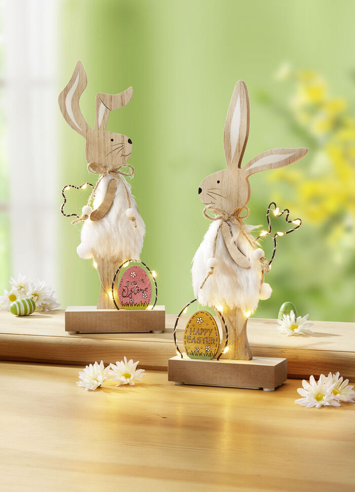 Verlichte houten konijnen, set van 2 