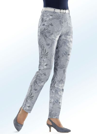 Broek met opvallende strepen en bloemmotief 