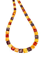 Toffe halsketting met bonte, vierkante stukken echte barnsteen 