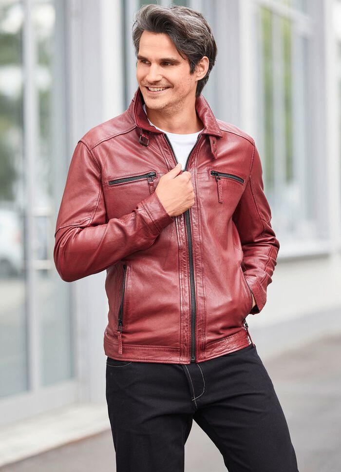 Kort leren jack met twee binnenzakken 