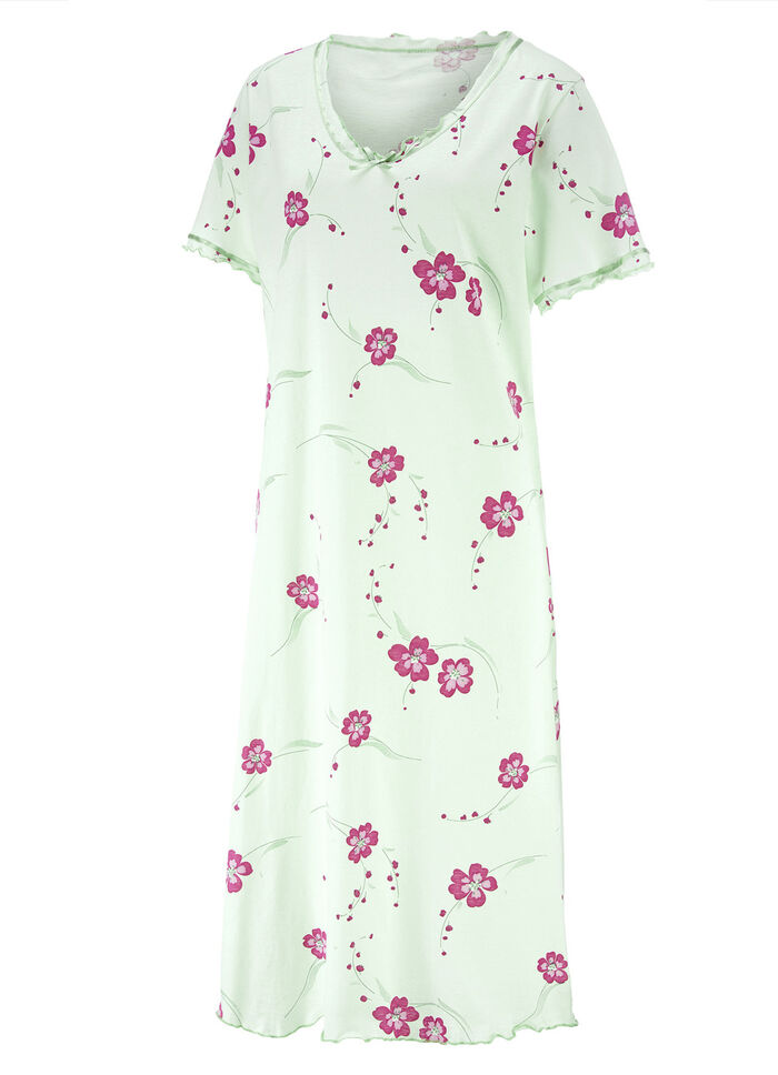 Nachthemd, korte mouwen met V-hals LINDENGROEN-MEERKLEURIG