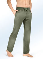 Set van twee lange slaap- en vrijetijdsbroeken met trekkoord en zijzakken 1 X OLIJF, 1 X ZWART