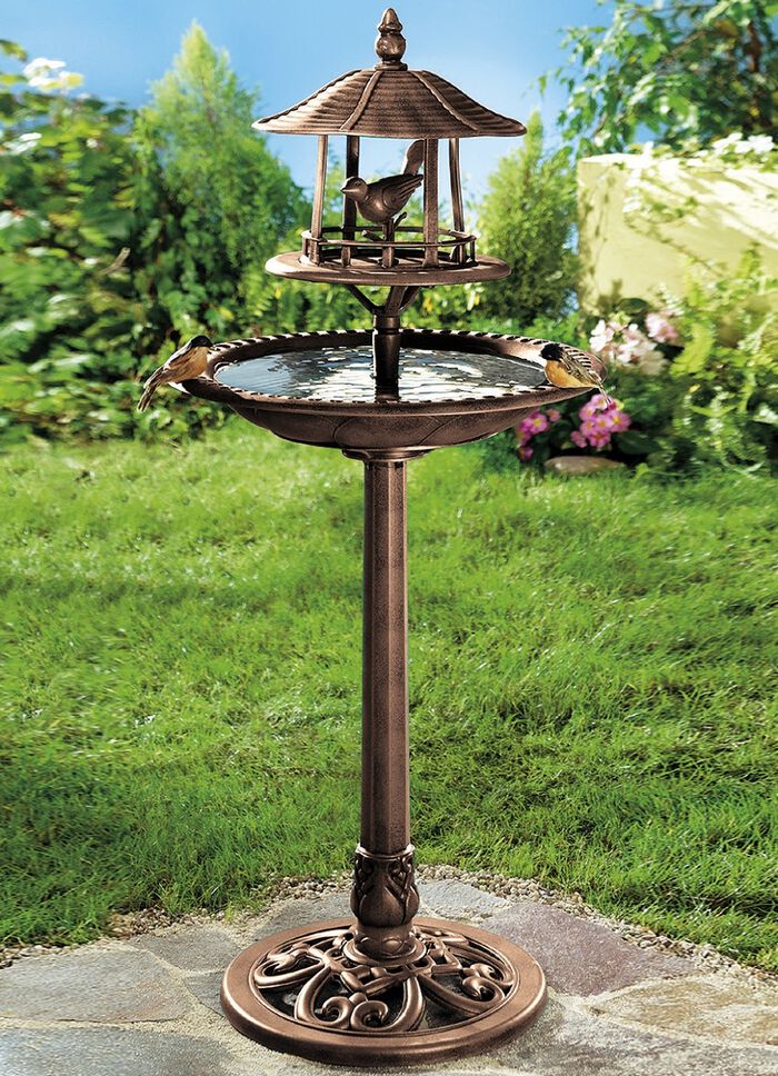 Vogelbad met overdekte voerbak BRONS