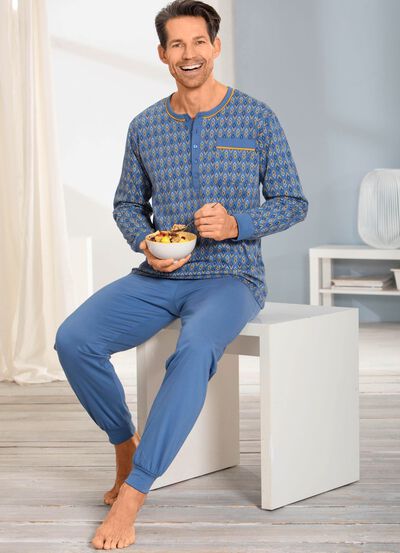 Pyjama met knoopsluiting en manchetten 