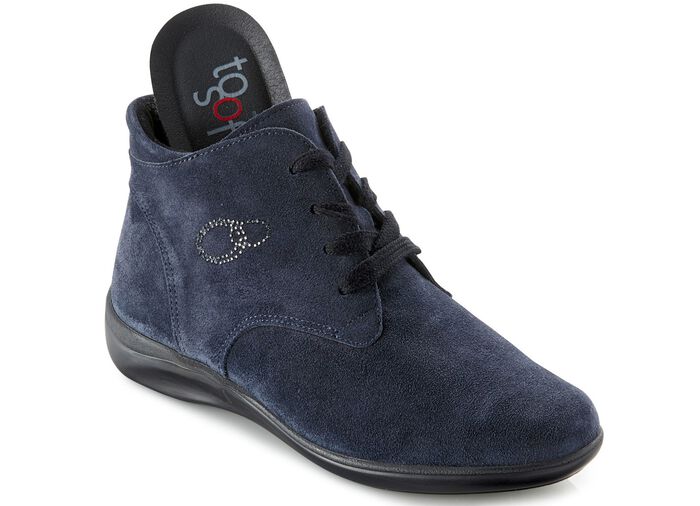 Enkellaarsjes met vetersluiting en subtiele glitterapplicaties MARINE