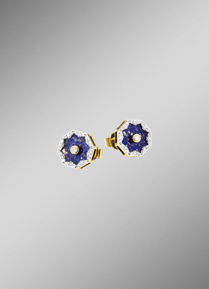 Oorbellen met echte lapis lazuli, briljant geslepen diamanten en diamanten 