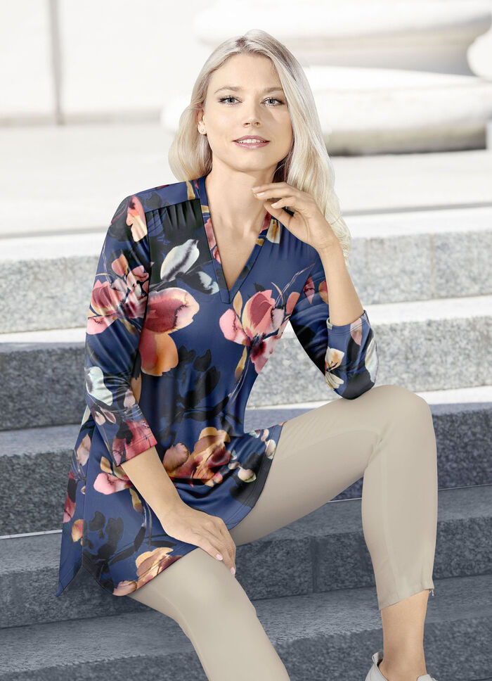 Shirttuniek met glanzende gekleurde inkjetprint 