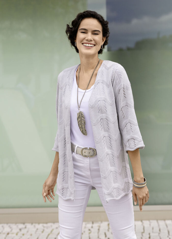 Cardigan met een mix van patronen in een golvend design HELLGRAU