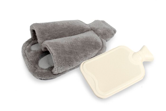 Vital Comfort voetwarmwaterkruik met zachte fleece hoes GRIJS