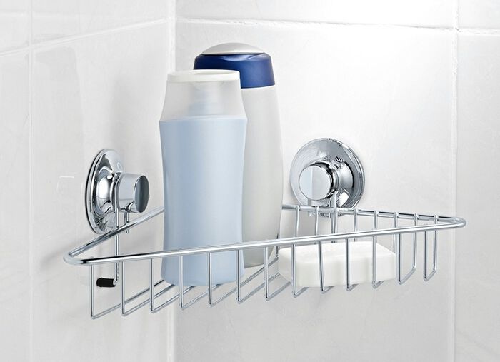 Hoekplank met vacu&uuml;msysteem "EVERLOC". CHROOM