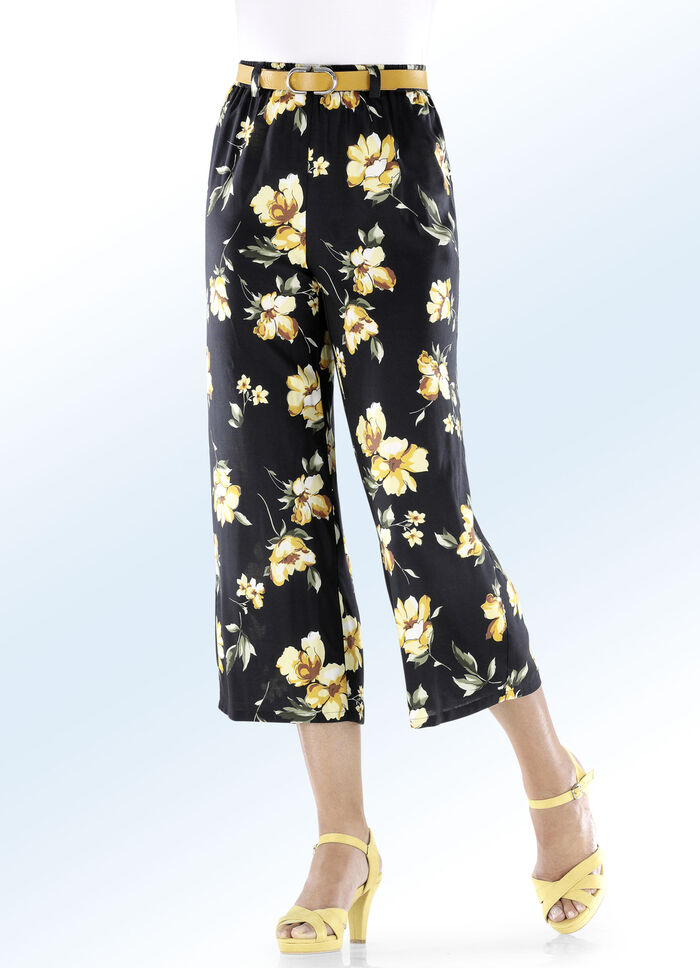 Culottes met een prachtig bloemdessin ZWART-GEEL