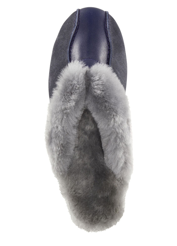 ELENA EDEN pantoffels met voering van echt lamsleer MARINE-LICHTGRIJS