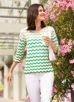 Trui met golvende strepen CREME-GR&Uuml;N