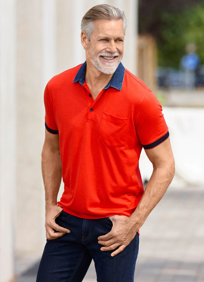 Poloshirt met denim-look kraag DUNKELORANGE