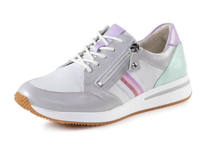 Waldl&auml;ufer veterschoen van fijn glanzend nappaleer met textielgarnituur ZILVERGRIJS-MULTICOLOR