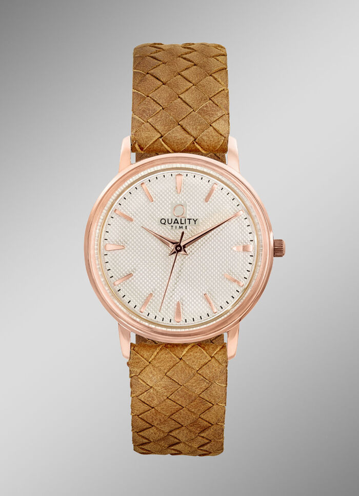 Kwarts dameshorloge met rosé vergulde metalen kast 