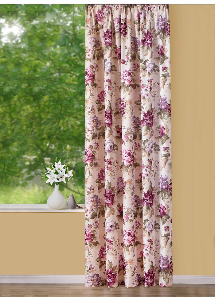 Overgordijn met bloemendessin PAARS