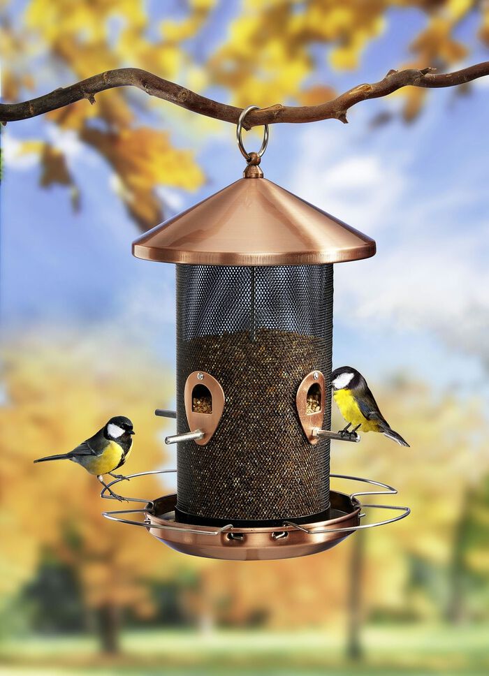 Vogelvoederzuil in elegante koperlook 