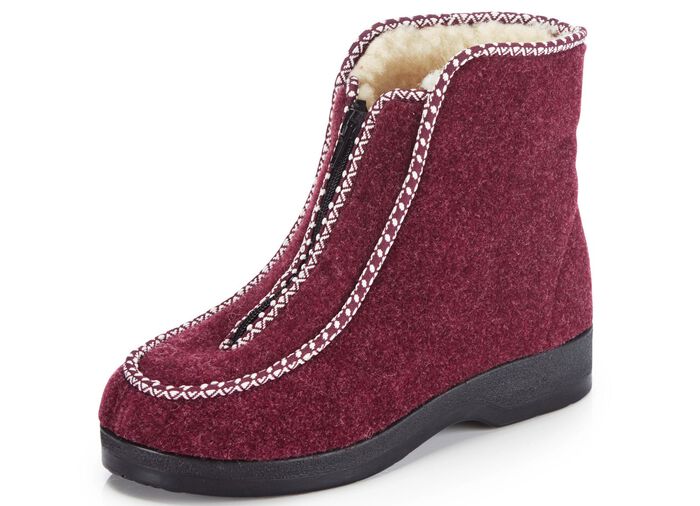 Warme damespantoffels, breedte H, met rits BORDEAUX