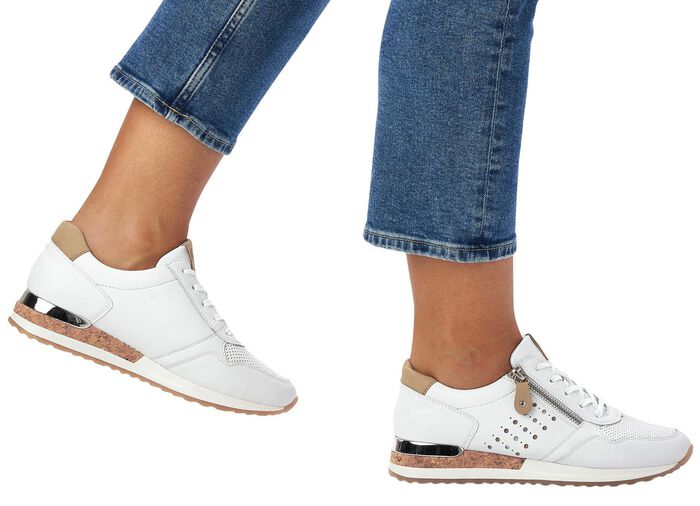 Remonte sneakers met decoratieve perforaties eronder WIT-ZAND