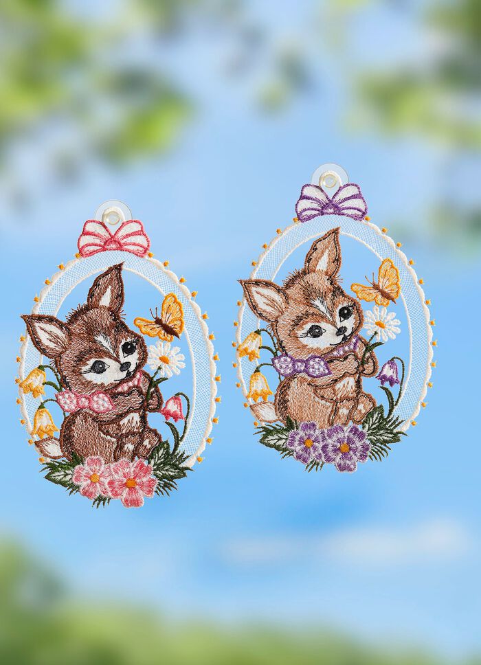 Raamdecoratie, set van 2 van echt Plauener kant 