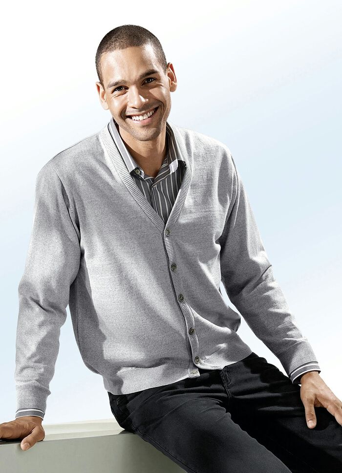 Cardigan in 3 kleuren met V-hals ZILVERGRIJS GEM&Ecirc;LEERD