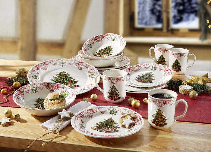 Combiservies met kerstboommotief, 16 stuks 