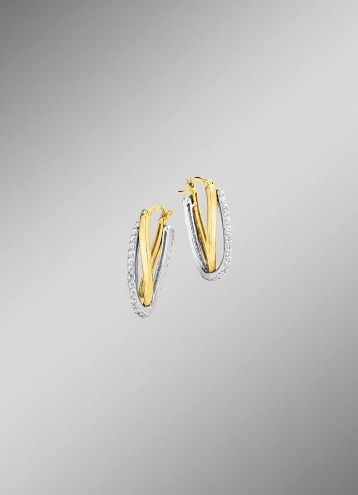 Creolen in twee kleuren met synthetische zirkonia 