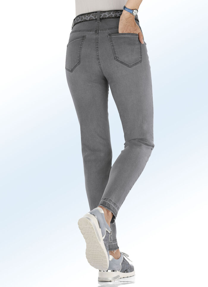 Enkellange jeans met modieuze gekleurde zomen GRIJS