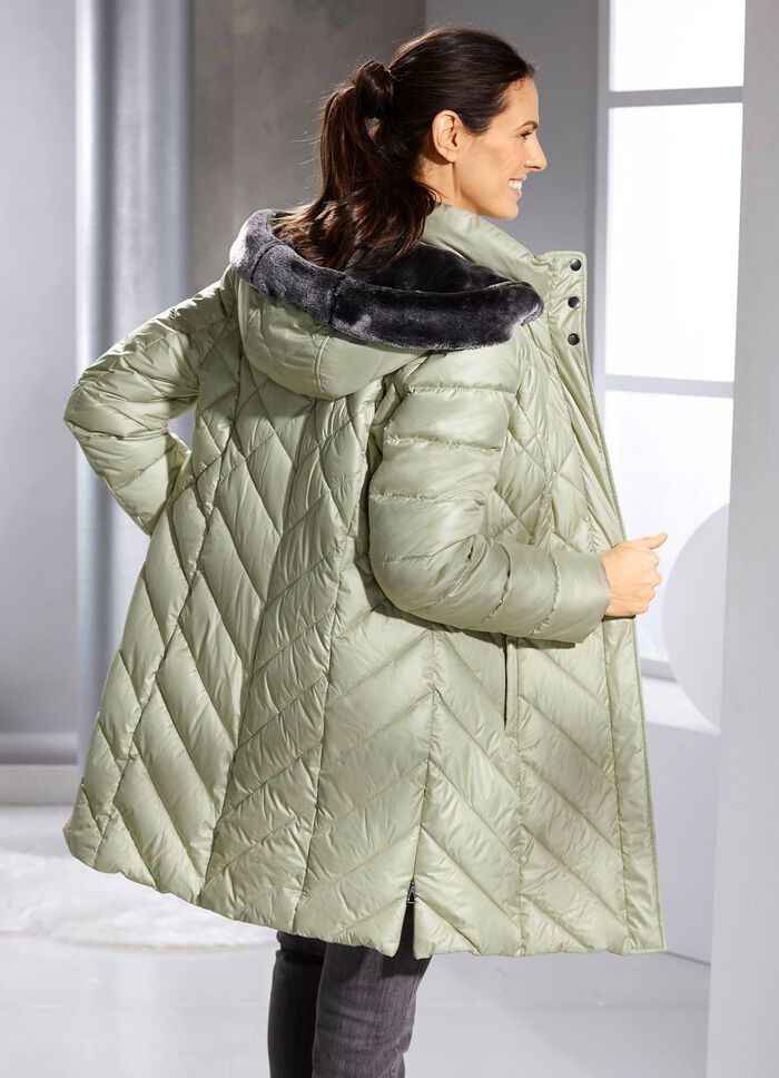 Korte donsjas met afneembare capuchon RIETGROEN