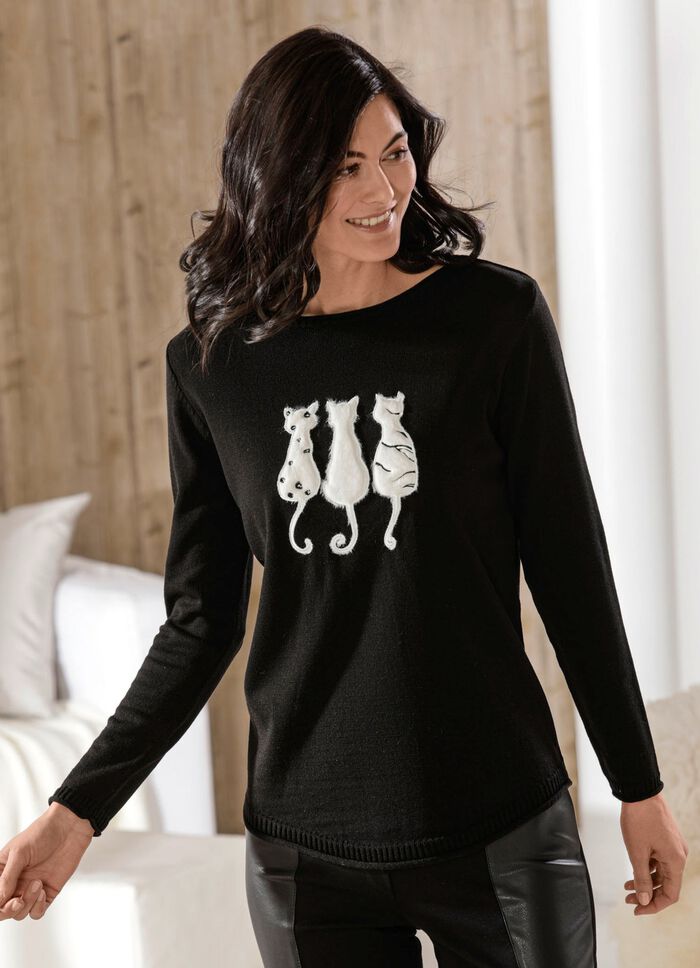 Trui met applicaties van imitatiebont 