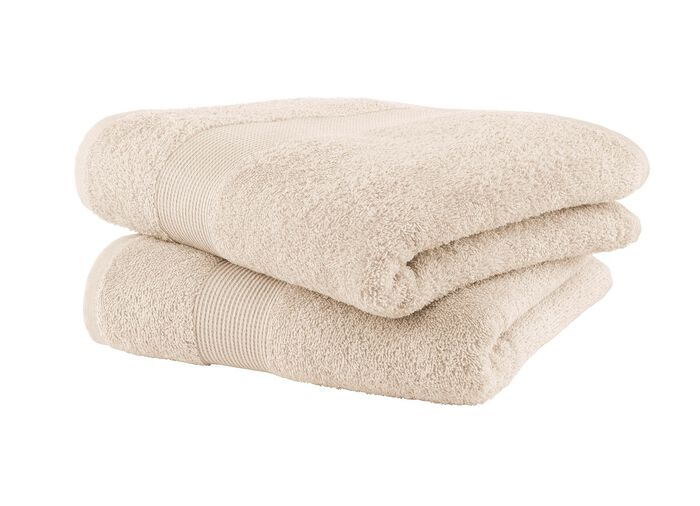 Gezellige badstofserie met rand BEIGE