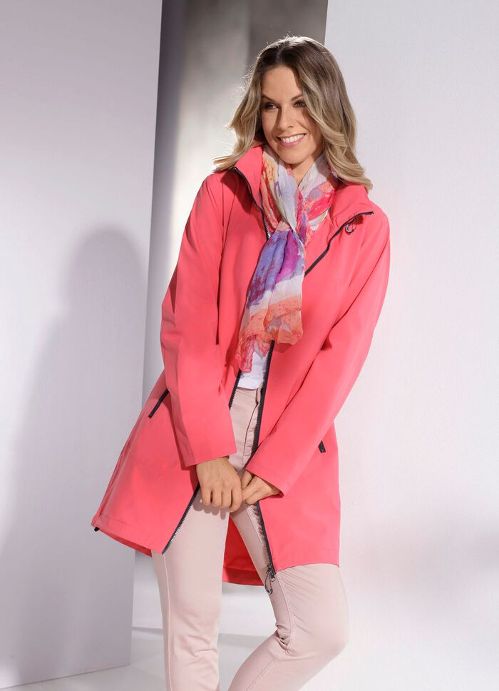 Functionele korte jas met capuchon die in de kraag kan worden opgeborgen 