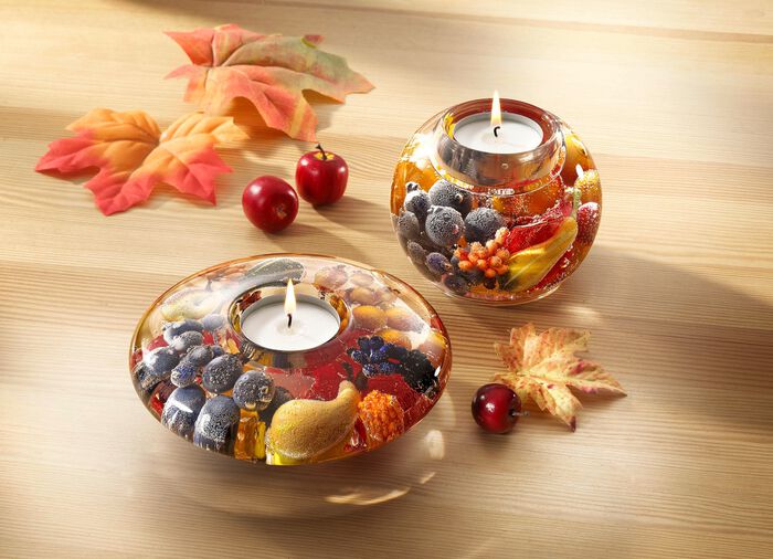 Theelichthouder van mondgeblazen glas BRUIN-ROOD