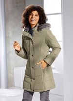 Lange jas met afneembare rand van imitatiebont LICHTGROEN