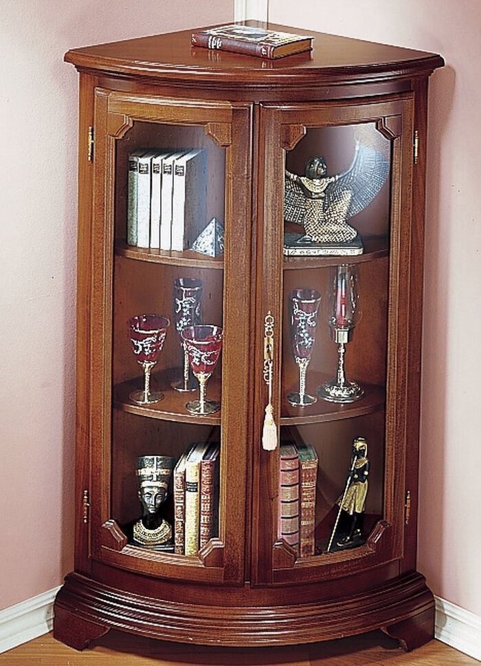 Hoekvitrine klein, 2-deurs NOTENBOOM